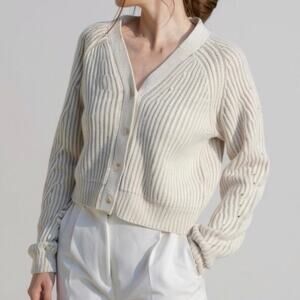 Naadam Cashmino Ribbed V-Neck Cardigan